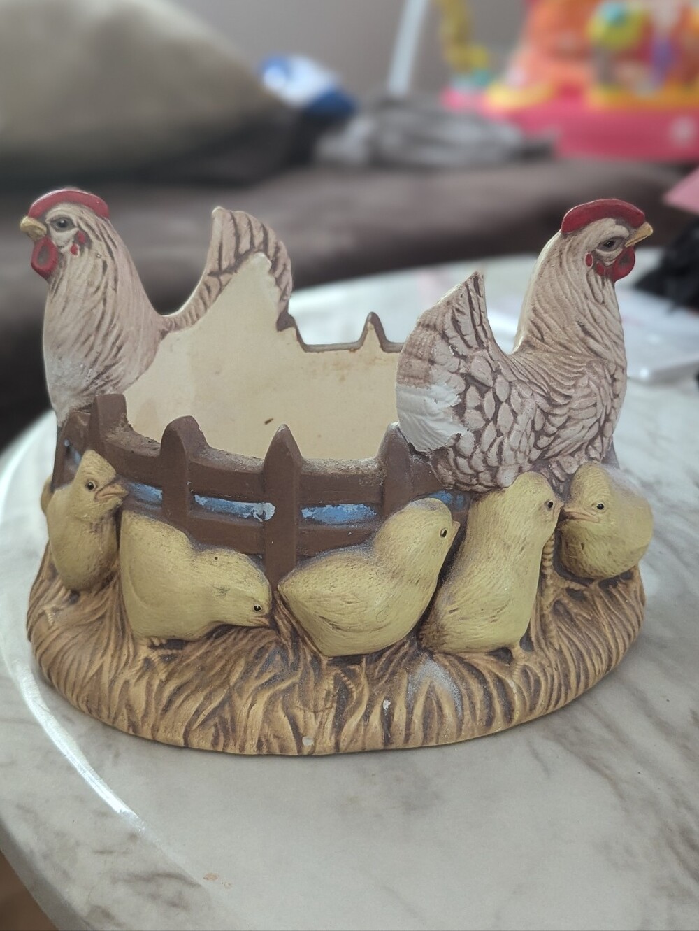 Vintage Hen Chicks Egg Basket Holder Farmhouse Chicken Planter Easter Country De